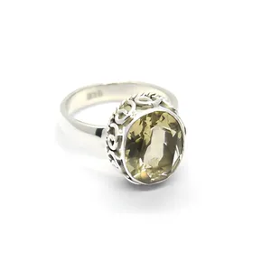 Bohemia 925 Silver Cocktail Ring With Yellow Lemon Quartz Setting Unisex Everyday Wear Jewelry - Product Image 1