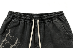 Pantalones Cortos Bermuda para Hombre, Estilo Vintage, Lavados, con Estampado Agrietado y Desgastado, Cintura Elástica con Cordón, Casuales, Estilo Urbano, Transpirables - Product Image 5