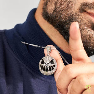 High Shine Cartoon Face Pendant Necklace Featuring Round Moissanite Diamonds In Solid 925 Silver Hip Hop Jewelry - Product Image 5