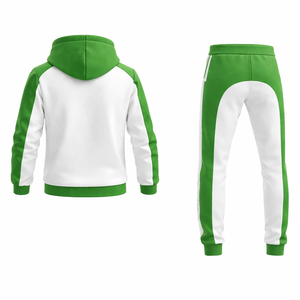 Conjunto Deportivo Unisex Verde y Blanco en Contraste – Chaqueta con Capucha y Cremallera con Pantalones Jogger, Atuendo Deportivo Informal de Corte Ajustado para Gimnasio - Product Image 4