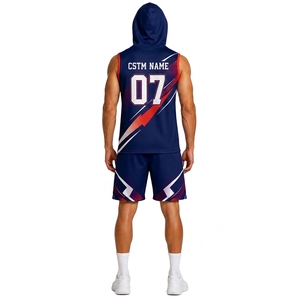 Premium Custom 7 on 7 Sleeveless Sports Jersey Set with Hood and Athletic Training Shorts - Product Image 2