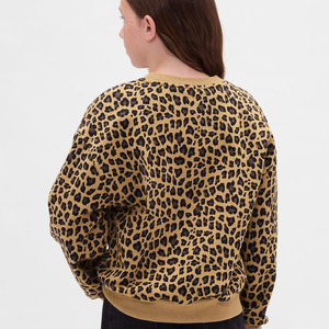Sweat-shirt à col rond pour femme, imprimé léopard violet, coupe régulière, manches longues, en coton tricoté, pour l'automne - Product Image 6