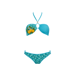 Bikini Amarillo con Cuello Halter y Bordado Personalizado, Conjunto de Dos Piezas con Braguita de Cintura Alta, Traje de Baño de Algodón/Spandex de Alta Calidad para Mujer - Product Image 2