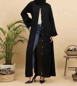 Moderna y Hermosa Abaya Estilo 2026, Ropa Islámica, Vestido Largo para Mujer Musulmana, Abierto por Delante, Poliéster, Cuello en V, Estampado Floral - Product Image 2