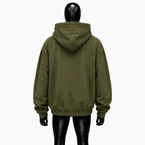 Sudadera con Capucha Oversize Gótica Color Oliva con Diseño de Cruz Tachonada y Mangas Adornadas con Pedrería, Estilo Urbano Unisex - Product Image 2