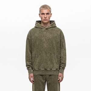 Sudadera con Capucha Extra Grande para Hombre, Verde Sólido, Felpa de Algodón, Informal, para Otoño, con Bolsillos, Corte Regular - Product Image 4