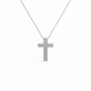 Collier pendentif en or blanc 18 carats avec diamants de laboratoire, design croix, 12 pièces, pour femme, idéal pour fiançailles, mariage, fête - Product Image 4