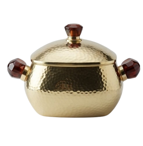 Sopera Dorada con Tapa, Diseño Glamuroso Martillado, Tazón de Metal para Servir, Vajilla a Bajo Precio - Product Image 1