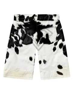 Shorts en cuir imprimé vache noir et blanc, fabriqués sur mesure, vente en gros, unisexe, streetwear, mode tendance - Product Image 1