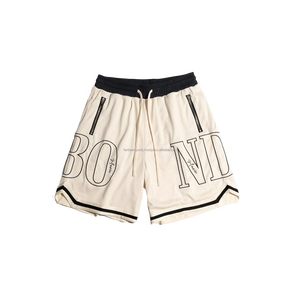 Shorts de basketball vintage pour hommes avec broderie personnalisée en twill, double couche en mesh de 5 pouces, style streetwear - Product Image 1