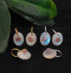 <b>Rainbow</b> Moonstone Double Stone Gold Plated Charms Pendant - Wholesale Handmade Pendant - Product Image 1