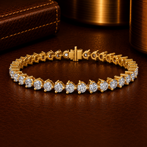 Bracelet tennis en diamant de laboratoire taille ronde, or jaune 14K, serti trois griffes classique, DEF VVS, fournisseur de bijoux en gros - Product Image 1