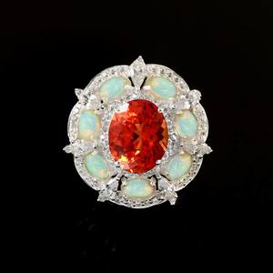 Anillo de Plata de Ley con Zafiro Padparadscha, Gema Naranja de Ceilán, Detalle de Ópalo, Hecho a Mano, Regalo de Compromiso - Product Image 5