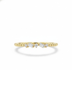 Fine Ring 10K Solid Gold Baguette & Round Lab Grown Diamond Ring Minimalist Stackable Engagement Band Delicate Beaded Gold Ring - Product Image 1