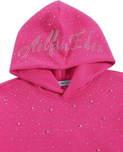 Sweat-shirt à capuche rose avec strass pour homme, pull à capuche uni, séchage rapide, streetwear d'hiver, logo personnalisé, 100% coton - Product Image 3