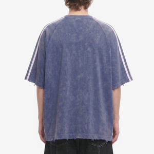 Camiseta de Manga Corta para Hombre, Talla Grande, Cuello Redondo, 100% Algodón, Color Azul Sólido Lavado, con Ribete en Contraste, Estilo Casual - Product Image 6