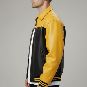 Veste en cuir de motard vintage pour homme, design hivernal, cuir d'agneau personnalisé avec détails matelassés, veste d'hiver pour homme - Product Image 5