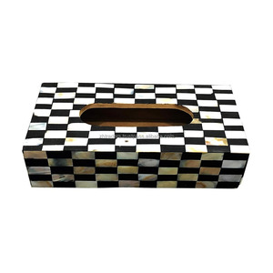 Organisateur de serviettes et boîte à mouchoirs multifonctionnel artisanal de qualité supérieure avec logo personnalisé orné de nacre pour les cadeaux du Ramadan - Product Image 1