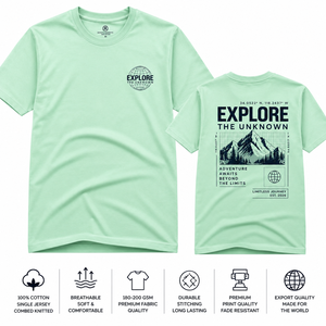 Explore Unknown - Camiseta de Manga Corta para Hombre, Color Verde Menta, Cuello Redondo, Corte Regular, 100% Algodón Jersey, Transpirable, Antiencogimiento - Product Image 1