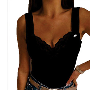 Débardeur côtelé blanc de qualité supérieure pour femme avec empiècements en dentelle, col en V, sans manches, OEM, chemise décontractée pour femme, pour acheteurs de boutiques et de détaillants - Product Image 6