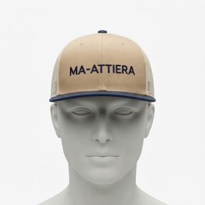 Men's Beige <b>Navy</b> Trucker Cap Mesh Back Snapback Baseball <b>Hat</b> Custom Embroidered Logo Adjustable - Product Image 3