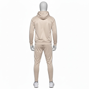 Men Winter Hooded Full Zip Casual Jogger Tracksuit Beige Two Piece Regular Fit Training Outfit <b>Athletic</b> Workout Gym 100% Cotton - Product Image 4