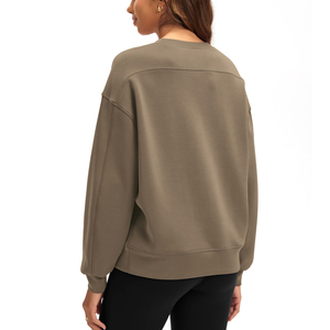 Sudadera Oversize de Cuello Redondo para Mujer, Color Liso, Hombro Caído, Manga Larga, Tejido de Algodón Transpirable, Ecológica, para Otoño - Product Image 5