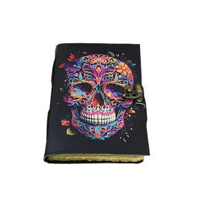 Carnet en cuir véritable imprimé squelette coloré classique, fait main, style vintage, pour livre de sorts, sorcières, païens, couverture Al-amir, fait main - Product Image 2
