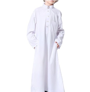 Thobe blanc en coton pour garçons, imprimé brodé, ethnique, pour enfants, longueur au sol, Jubba musulmane, robe traditionnelle modeste pour enfants - Product Image 6