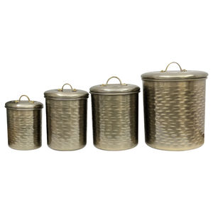 Hammered Stainless Steel Canister Set With Airtight Lids Metal Kitchen Food Storage <b>Containers</b> For <b>Flour</b> Sugar & Coffee Tea - Product Image 2