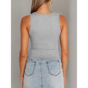 Camisetas sin mangas de verano para mujer, cuello cuadrado, acanaladas, básicas, cortas, transpirables, ajustadas y modernas - Product Image 6