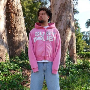 Trendy Rhinestone <b>Men</b> Winter Pullover Hoodie 100% Cotton Fleece Breathable Loose Fit Casual Elegant Bling Full Zip Front - Product Image 6