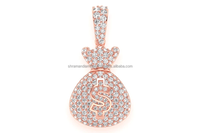 Pendentif Sac d'Argent Géométrique Personnalisé en Or Massif 10K avec Diamant de Laboratoire, Luxe Hip Hop Rapper Bling, Breloques Unisexe, Dollar Glacé