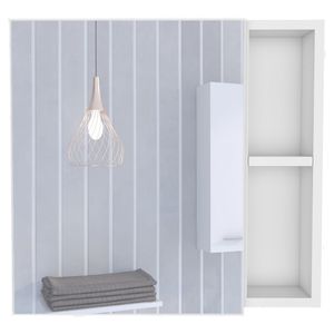 Mobiletto da Bagno Minsk con Anta Singola, Specchio, Due Ripiani Esterni e Tre Ripiani Interni - Product Image 1