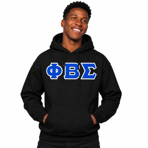 Sudadera con capucha negra para hombre de Phi Beta Sigma, sudadera con capucha informal con bordado de letras griegas azules, sudadera con capucha informal, vida fraternitaria griega - Product Image 1