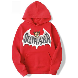 Red Hooded Sweatshirt With Shikaka Bat Logo Printed Front Unisex Casual Autumn Wear Full Sleeve Cotton <b>Pullover</b> - Product Image 1