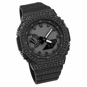 Men's Luxury Analog-Digital <b>Watch</b> With Rhinestone Case Polygon Shape Stainless Steel Luminous Silicone Band Quartz Movement - Product Image 2