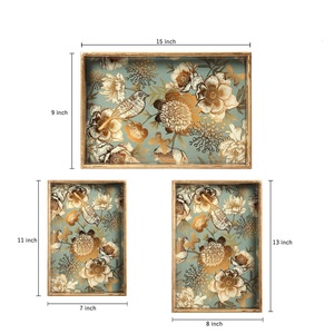 Plateau de service décoratif en bois avec motif floral et oiseaux, design traditionnel pour anniversaire, décoration intérieure, service multifonctionnel - Product Image 6
