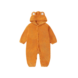 Lindo pelele naranja con capucha y orejas de rana para bebés, mono de algodón suave de invierno, manga larga, cierre de botones, unisex - Product Image 1