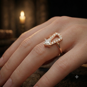 Bague ouverte géométrique en or rose avec diamant Moissanite taille princesse pour femme, bijou fin minimaliste, cadeau - Product Image 1