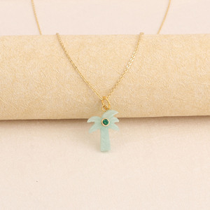 Amazonite Carved Pendant <b>Necklace</b> Gold Plated Palm <b>Tree</b> Charm <b>Necklace</b> Handmade Carved Gemstone Jewelry for Women - Product Image 2