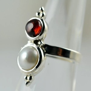 <b>Garnet</b> and Pearl <b>Ring</b> 925 Sterling <b>Silver</b> Handmade Promise <b>Ring</b> for Women, Dual stone Jewelry - Product Image 2