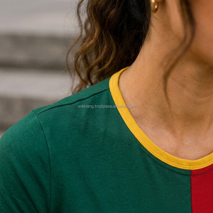 T-shirt sportif pour femme, coupe courte, manches courtes, col rond, color block, coupe ajustée, tissu jersey respirant - Product Image 5