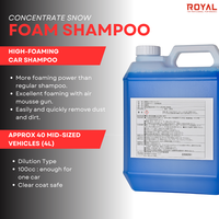 ROYAL Concentrate Snow Foam Shampooing sans contact pour l'élimination des taches de saleté de la carrosserie automobile, format personnalisable, lavage OEM, 4L, dilution 1:200