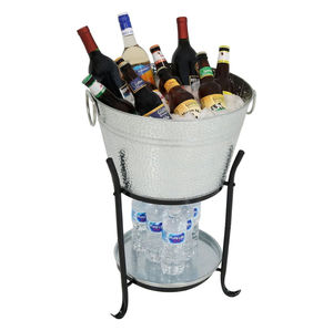 Bac à boissons vintage en métal avec support et étagère inférieure, ensemble refroidisseur de boissons en acier inoxydable pour fêtes et accessoire de bar à domicile - Product Image 5
