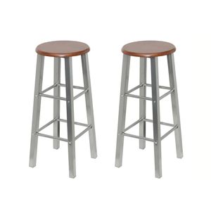 Ensemble de 2 tabourets de bar à structure en acier marron et argenté avec assise en MDF - Product Image 1