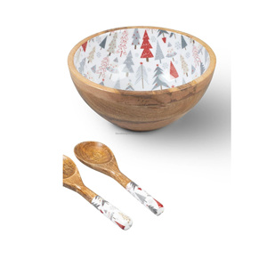 Cuenco de madera con estampado de lunares, revestimiento esmaltado, cuenco para servir plato ecológico de calidad superior, cuenco ligero para servir sopa y ensalada - Product Image 2