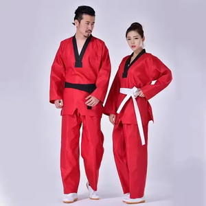 ชุดเทควันโดสีแดงสำหรับผู้ชาย ทรงปกติ ระบายอากาศได้ดี ผลิตจากโพลีเอสเตอร์ ชุดศิลปะการต่อสู้แบบชิ้นเดียว สำหรับผู้ใหญ่ ไซส์เดียว ยืดหยุ่นได้ - Product Image 4