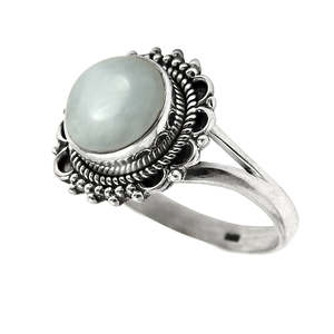 Anillo de Plata de Ley 925 con Gema de Aguamarina, Diseño Elegante y Redondo, Estilo Boho Vintage, Precio al por Mayor - Product Image 1