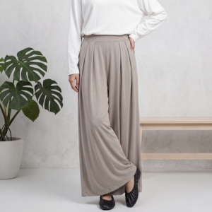 Culottes décontractées amples taille haute élastique pleine longueur en tissu pour femmes grandes tailles - Product Image 3